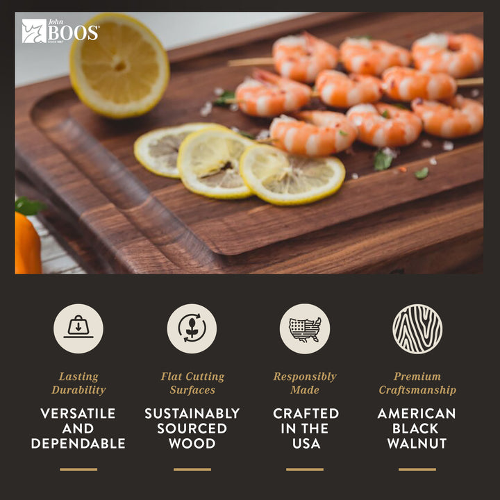 John Boos Reversible 18" BBQ Carving Cutting Board w/ Juice Groove, Walnut(Used)
