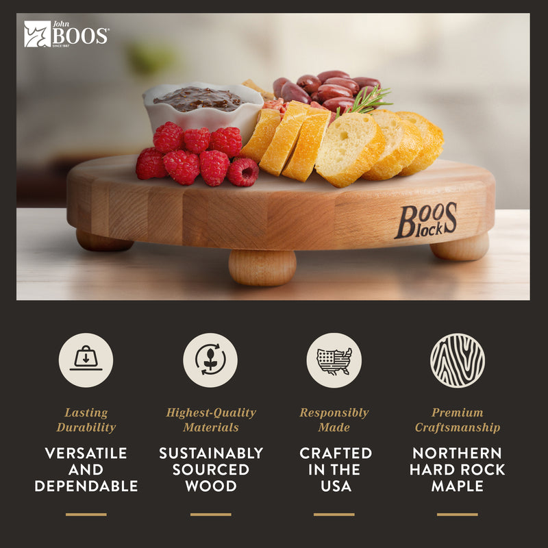 John Boos Maple Wood Edge Grain Round Cutting Board for Kitchen, 12" x 1.5"