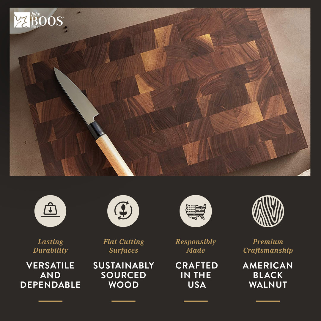 John Boos Walnut Wood Edge Grain Reversible Cutting Board, 18x12x1.75(Open Box)