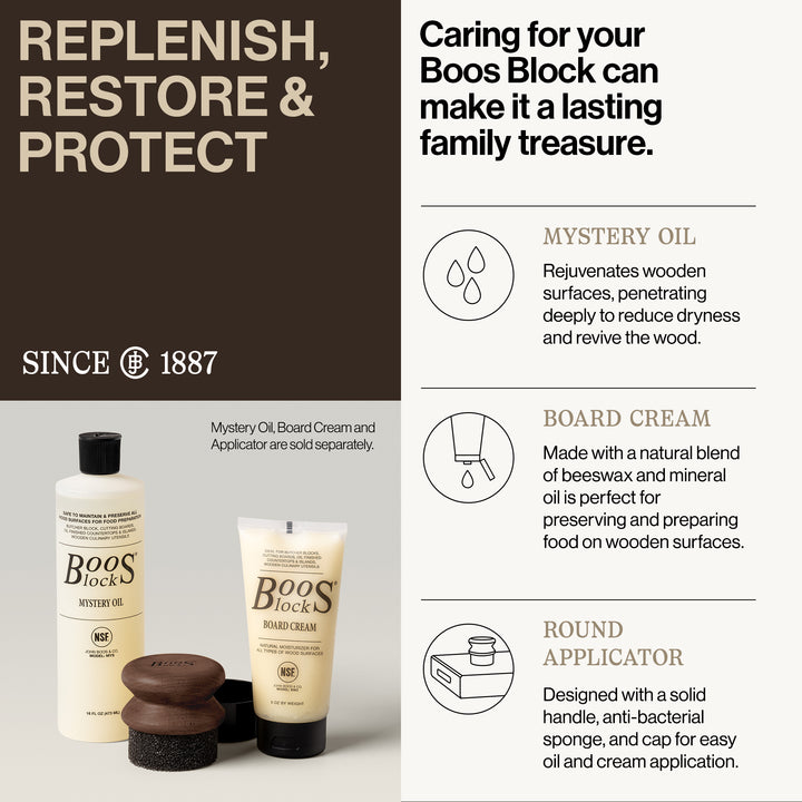 John Boos Butcher Block Oil & Cream Applicator for Wooden Surfaces, Walnut Wood