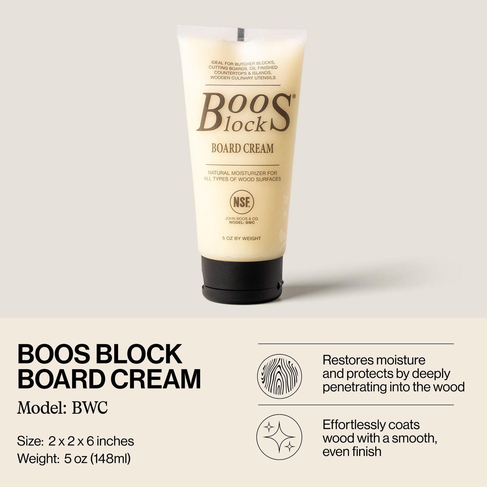 John Boos Block 5 oz Wooden Butcher Block Cutting Board Natural Moisture Cream - VMInnovations