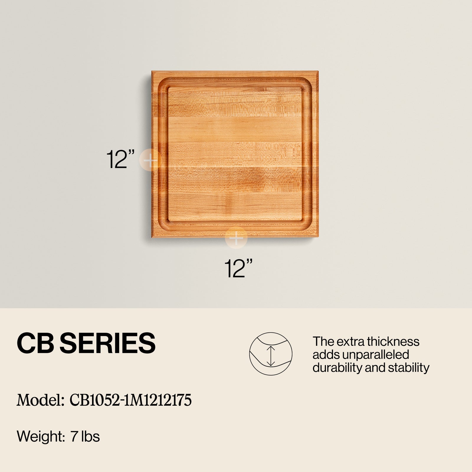 John Boos Square Maple Wood Cutting Board w/Juice Groove, 12" x 12" x 1.5"(Used) - VMInnovations
