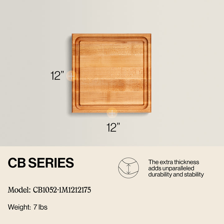 John Boos Square Maple Wood Cutting Board w/Juice Groove, 12" x 12" x 1.5"(Used) - VMInnovations