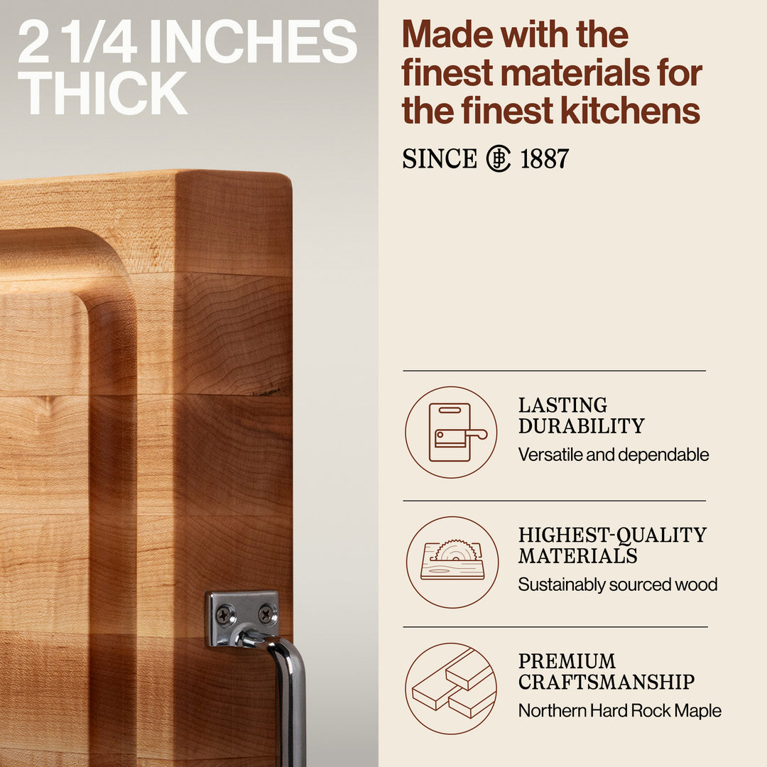 John Boos Block 24x18" Edge Grain Maple Wood Reversible Cutting Board w/Handles