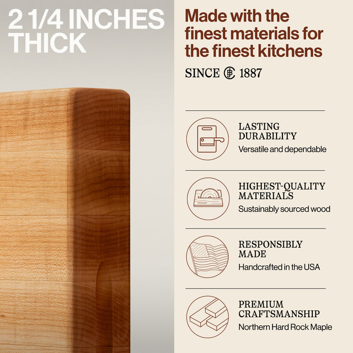 John Boos Maple Wood Bamboo End Grain Cutting Board for Kitchen Prep, 20" x 15" x 2.25"