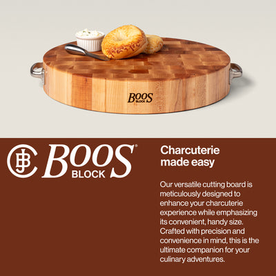 John Boos 18 x 3 Inch Round Maple Wood Cutting Board w/ Stainless Steel Handles
