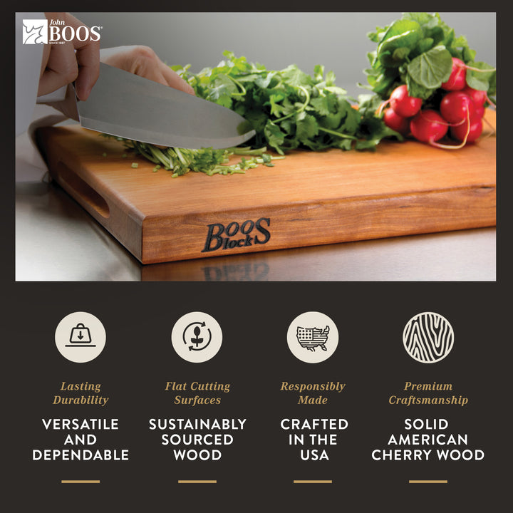 John Boos Cherry Wood End Grain Cutting Board for Kitchen Prep,20" x 15" x 2.25"