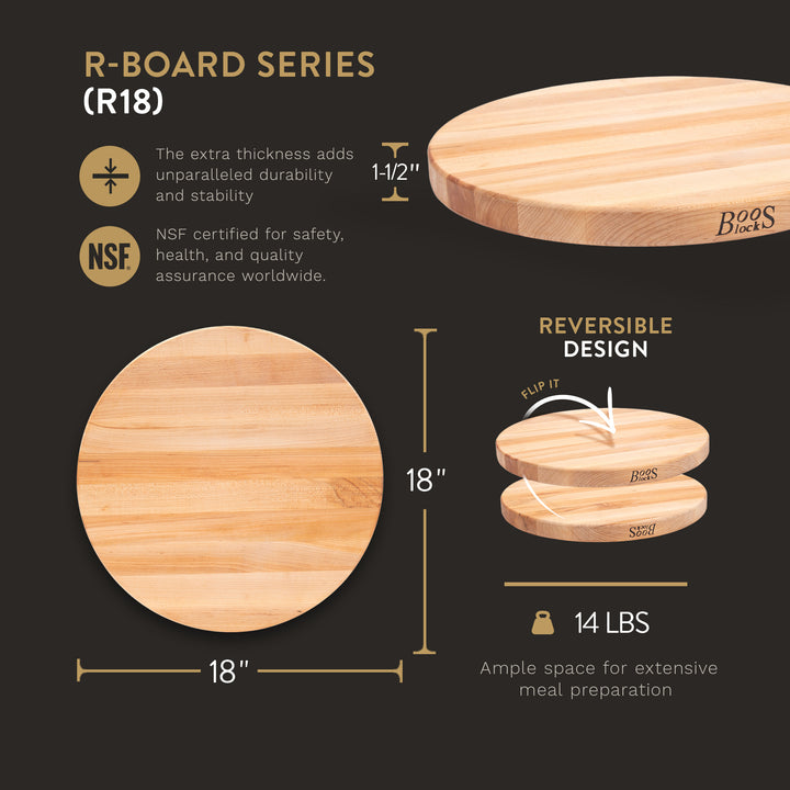 John Boos R Board 18" Diameter 1.5" Thick Round Cutting Board, Maple (Open Box)