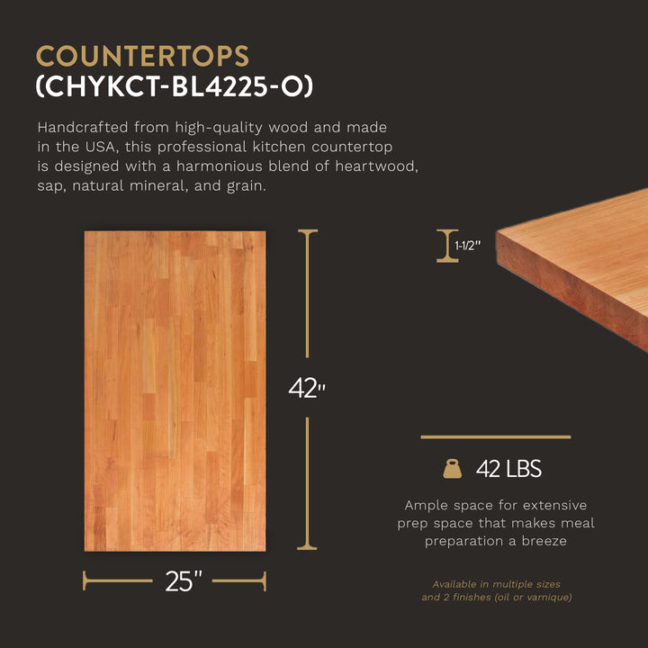 John Boos Butcher Block Kitchen Countertop, 42" x 25" x 1 1/2", Cherry