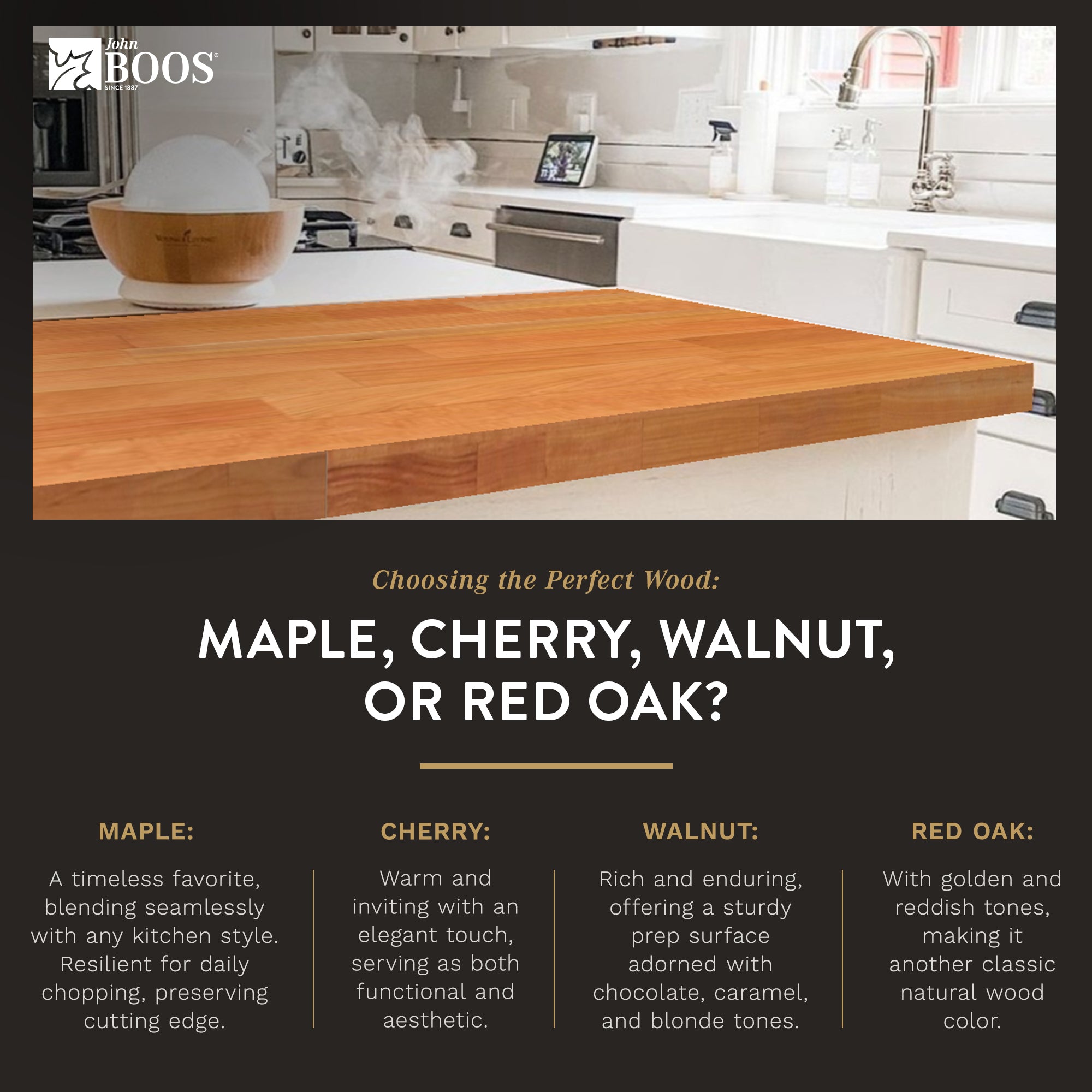 John Boos Butcher Block Kitchen Countertop, 42" x 25" x 1 1/2", Cherry - VMInnovations