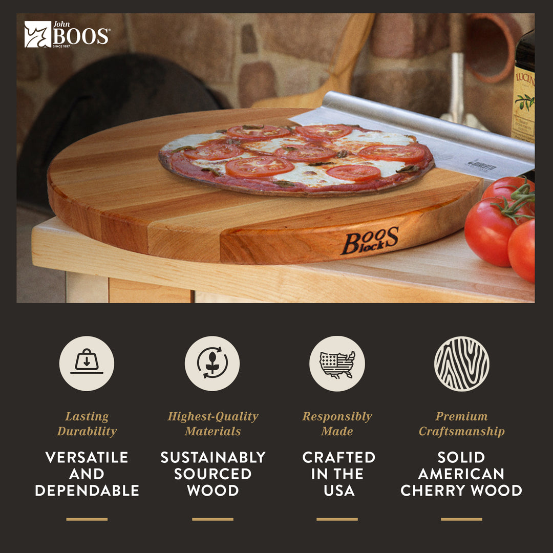 John Boos Cherry Wood End Grain Round Cutting Board for Kitchen,18" x 18" x 1.5"