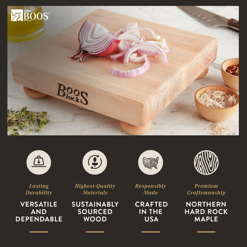 John Boos Small Maple Wood Edge Grain Cutting Board for Kitchen, 9" x 9" x 1.5"