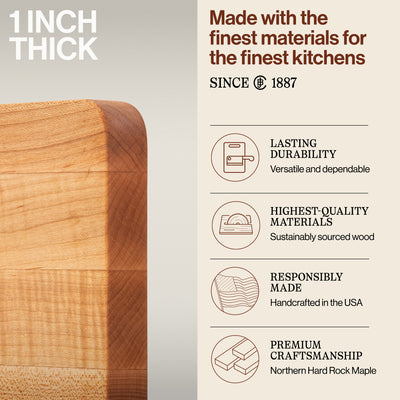 John Boos Chop N Slice Small Maple Wood Edge Grain Cutting Board, 16" x 10" x 1" - VMInnovations