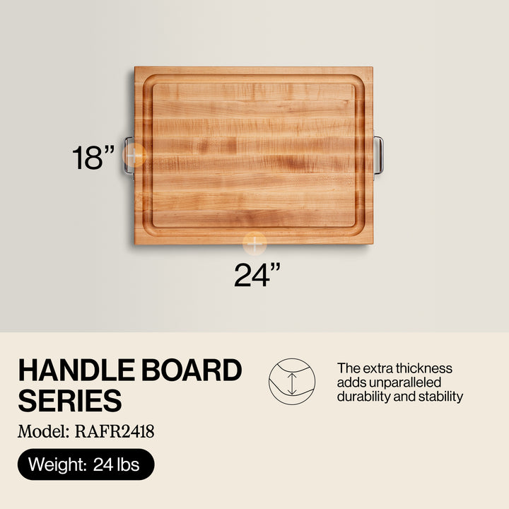 John Boos Block 24x18" Edge Grain Maple Wood Reversible Cutting Board w/Handles