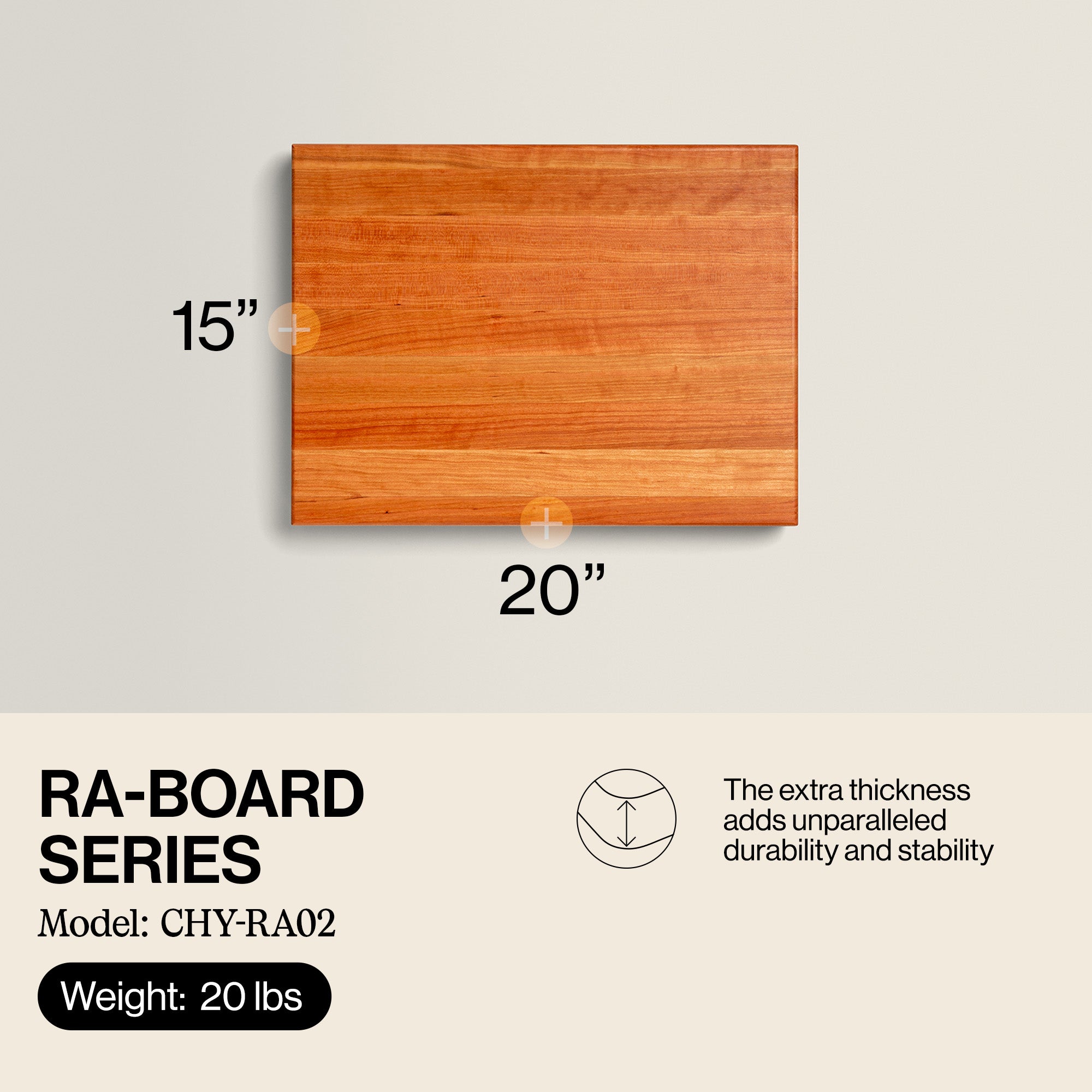 John Boos Cherry Wood Edge Grain Cutting Board for Kitchen Prep, 20"x15"x2.25"