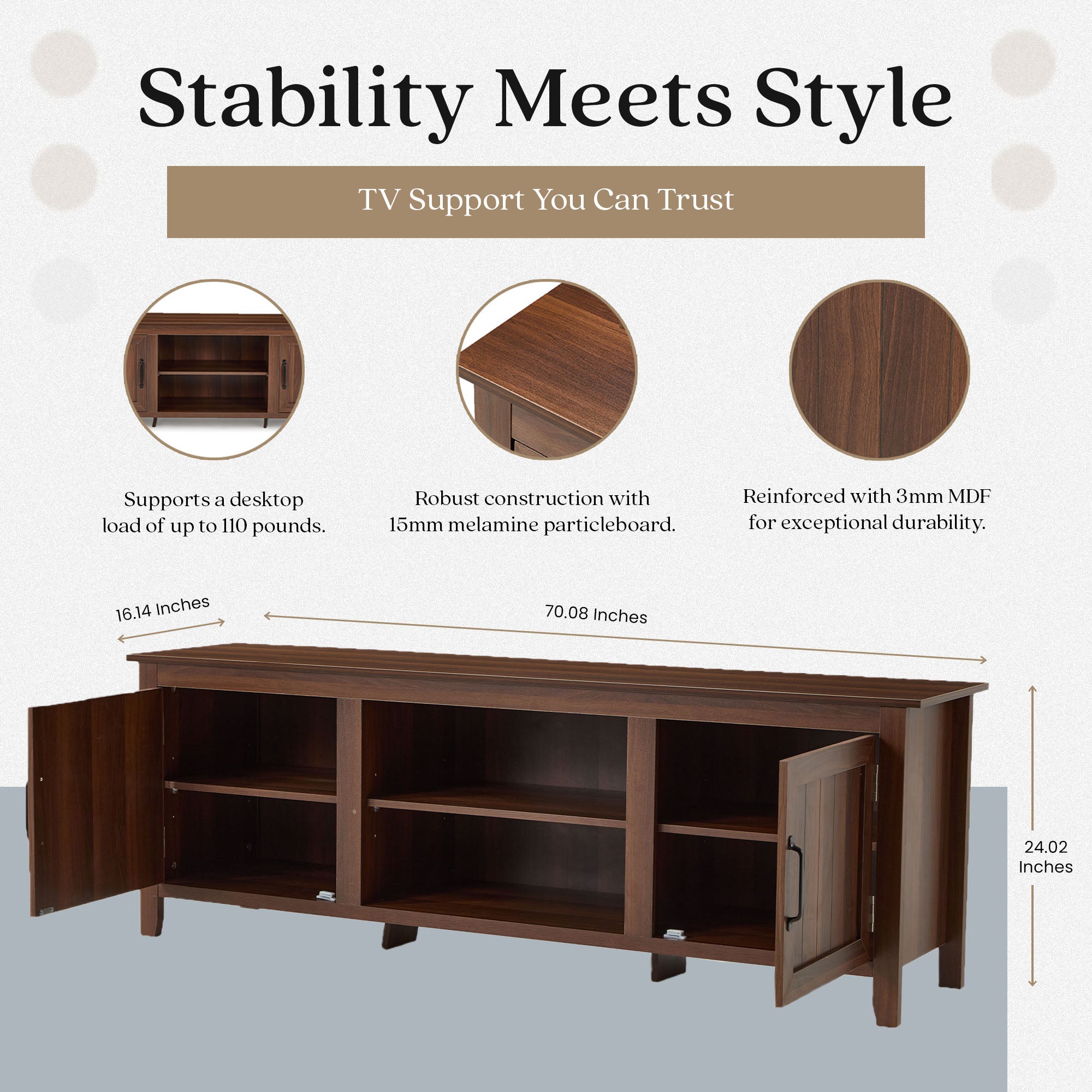 JOMEED TV Console Stand Table Storage Cabinet Media Entertainment Center, Brown - VMInnovations