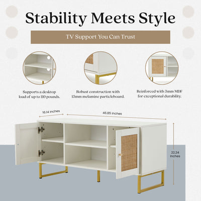 JOMEED TV Console Stand Table Cabinet Entertainment Center, White (Open Box)