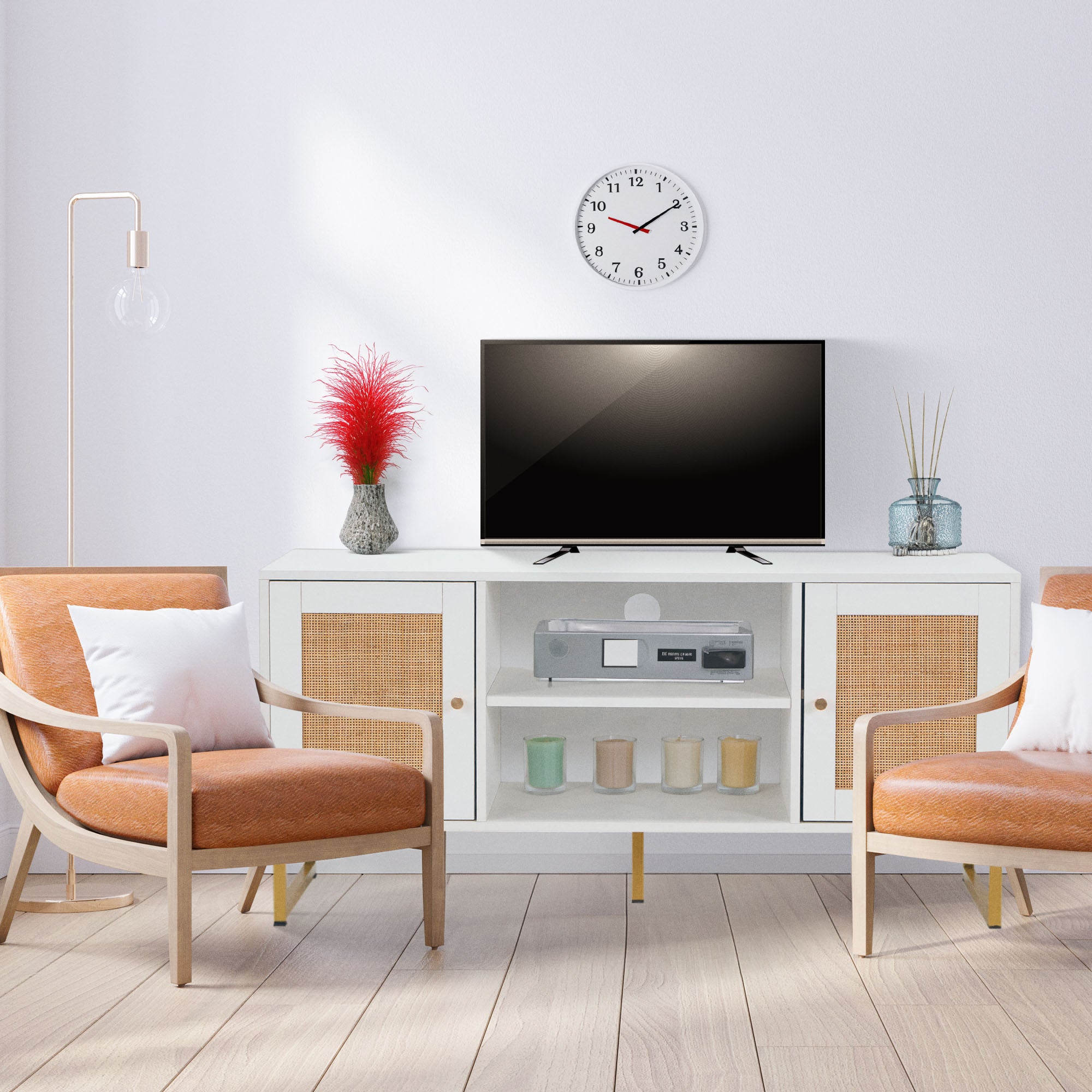 JOMEED TV Console Stand Table Cabinet Entertainment Center, White (Open Box) - VMInnovations