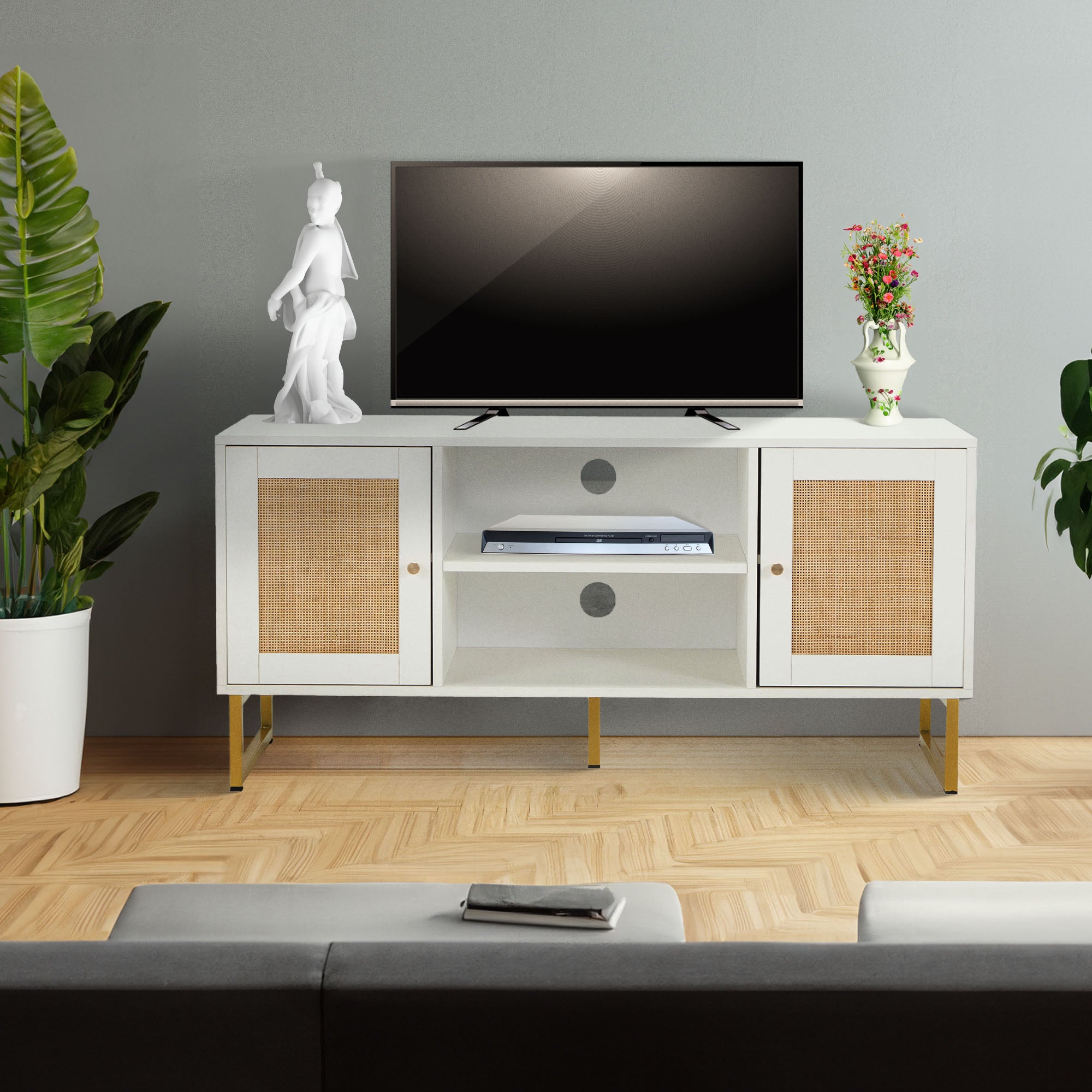 JOMEED TV Console Stand Table Cabinet Media Entertainment Center, White (Used) - VMInnovations
