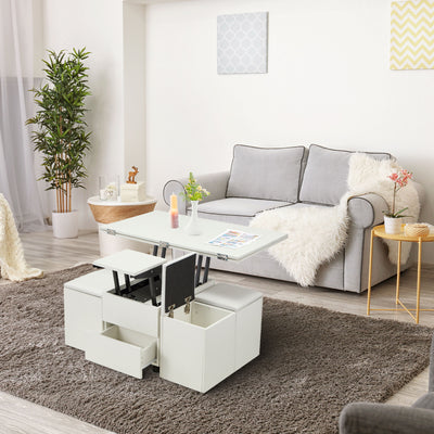 JOMEED Cushioned Seat Converts to Height Adjustable Table with Drawers, White - VMInnovations