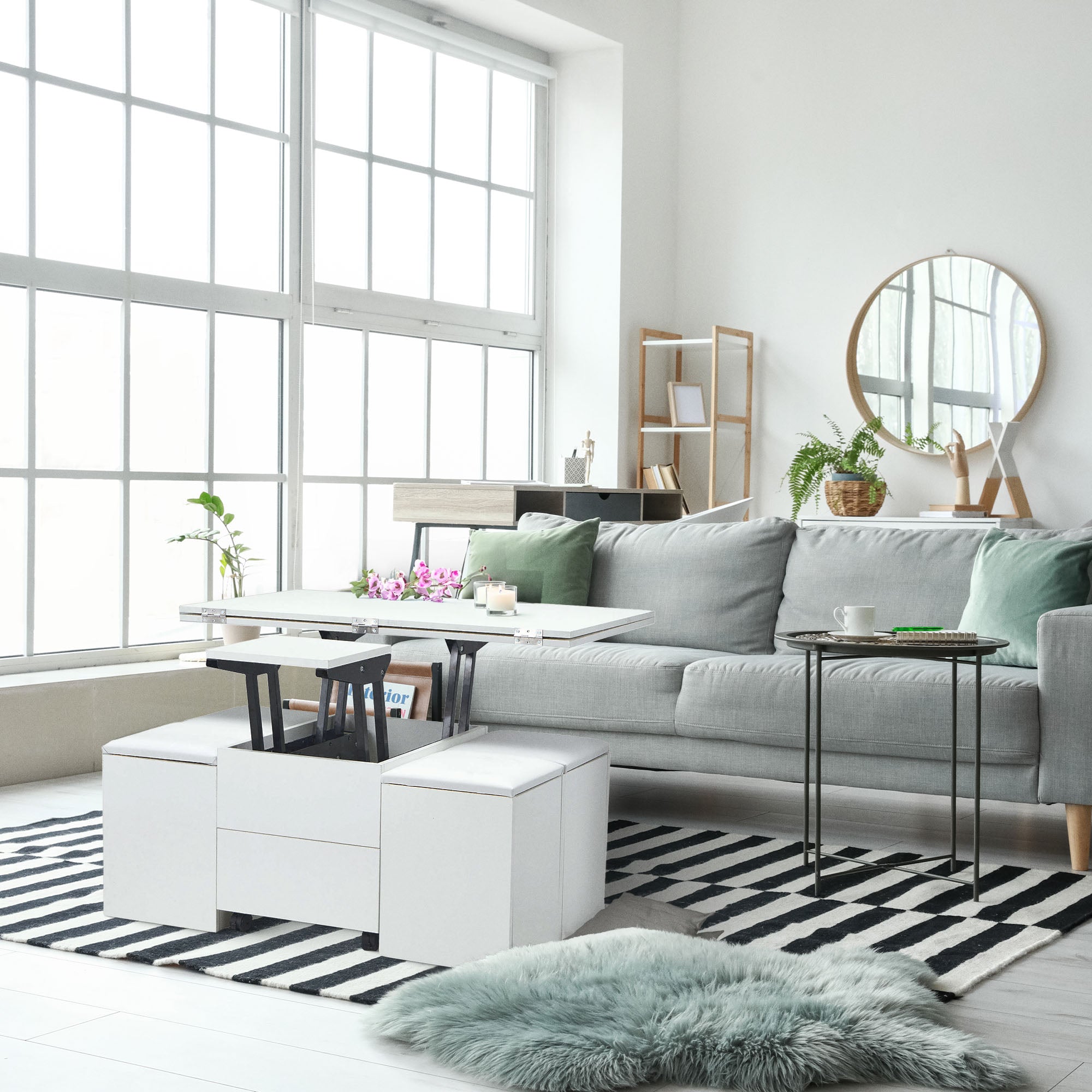 JOMEED Cushioned Seat Converts to Height Adjustable Table with Drawers, White - VMInnovations