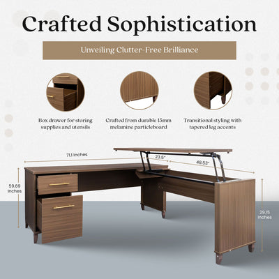 JOMEED Adjustable 3 Position Sit to Stand L Shaped Office Desk with File Cabinet