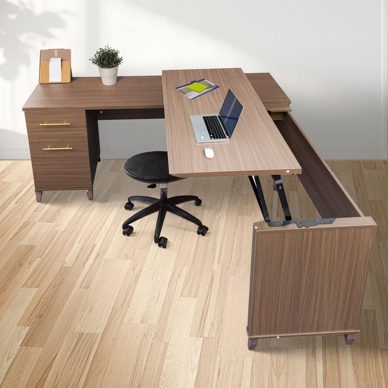 JOMEED Adjustable 3 Position Sit to Stand L Shaped Office Desk with File Cabinet