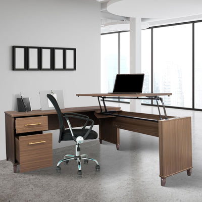 JOMEED Adjustable 3 Position Sit to Stand L Shaped Office Desk with File Cabinet
