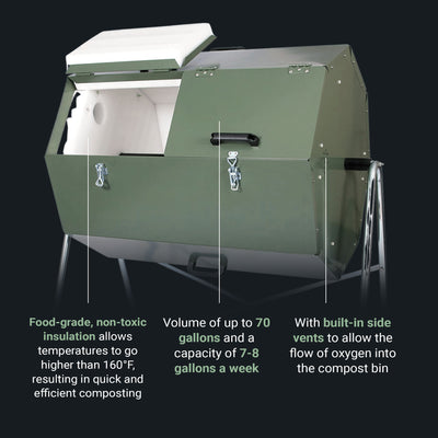 Jora Composters JK270A 70 Gallon Outdoor Dual Chamber Steel Compost Tumbler Bin