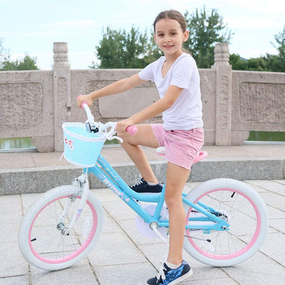 Joystar Angel 18 Inch Ages 5 to 9 Kids Bike with Training Wheels, Blue and Pink