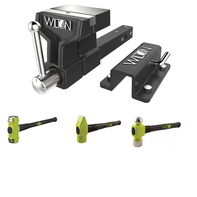 Wilton 10010 6 Inch Steel Hitch Mounted Vise w/ 3 Piece BASH Hammer Set Kit