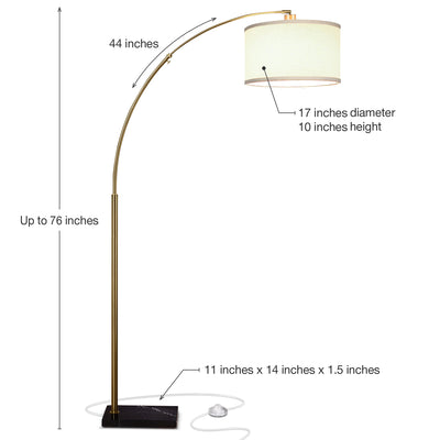 Brightech Logan Arc Floor Lamp w/ LED Bulb & Drum Shade, Antique Brass(Open Box) - VMInnovations