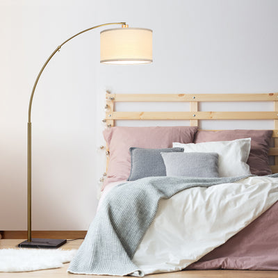 Brightech Logan Arc Floor Lamp w/ LED Bulb & Drum Shade, Antique Brass(Open Box) - VMInnovations