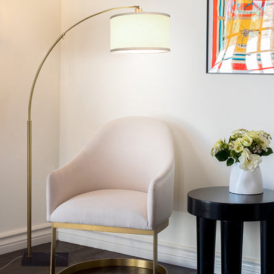 Brightech Logan Arc Floor Lamp w/ LED Bulb & Drum Shade, Antique Brass(Open Box) - VMInnovations