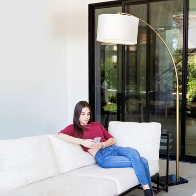 Brightech Logan Arc Floor Lamp w/ LED Bulb & Drum Shade, Antique Brass(Open Box) - VMInnovations