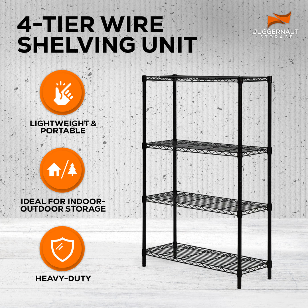 Juggernaut Storage 36" x 54" 4-Tier Freestanding Wire Home Shelving Unit, Black