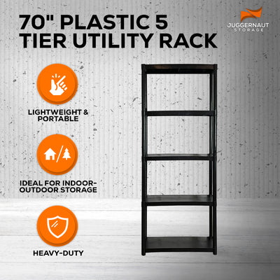 Storage 70" Plastic 5 Tier Garage/Shed Utility Shelving Rack, Black (Open Box) - VMInnovations