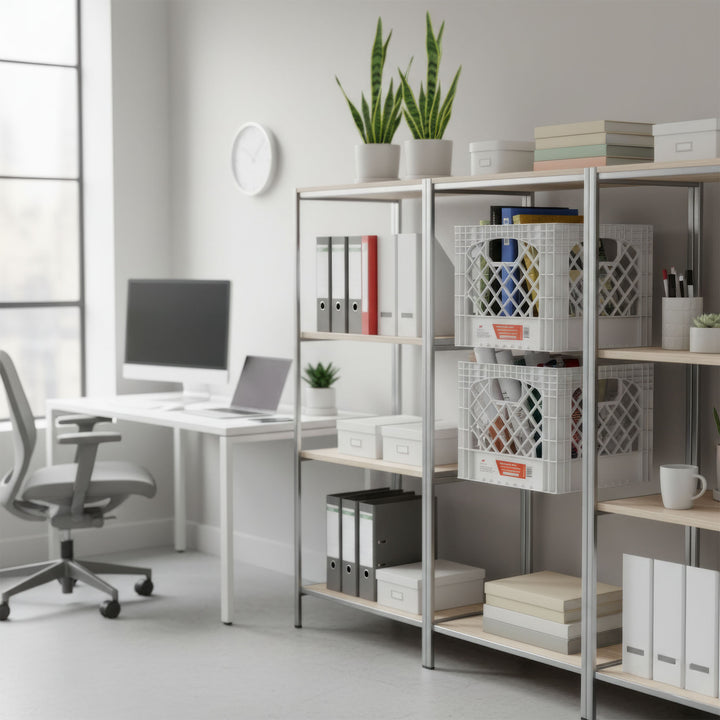 Juggernaut 18 Qt Storage Milk Crates Plastic Stackable Containers, White, 2 Pack