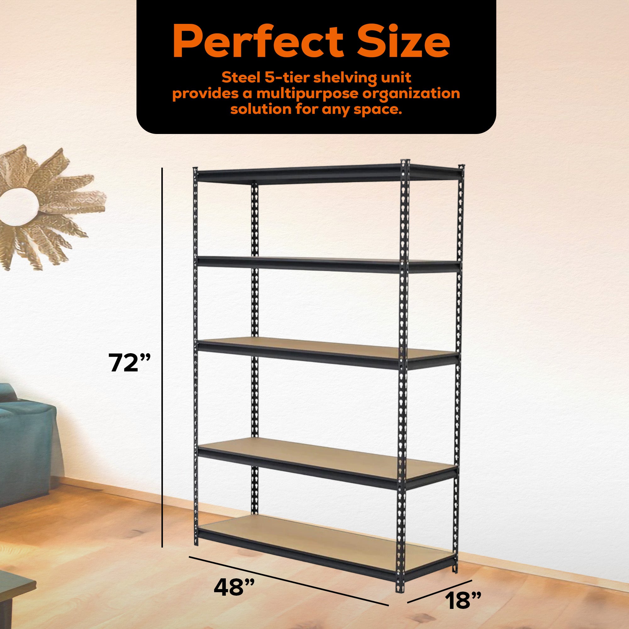 Juggernaut Storage 18" x 72" 5 Shelf Steel Utility Storage Unit, Black (Used) - VMInnovations
