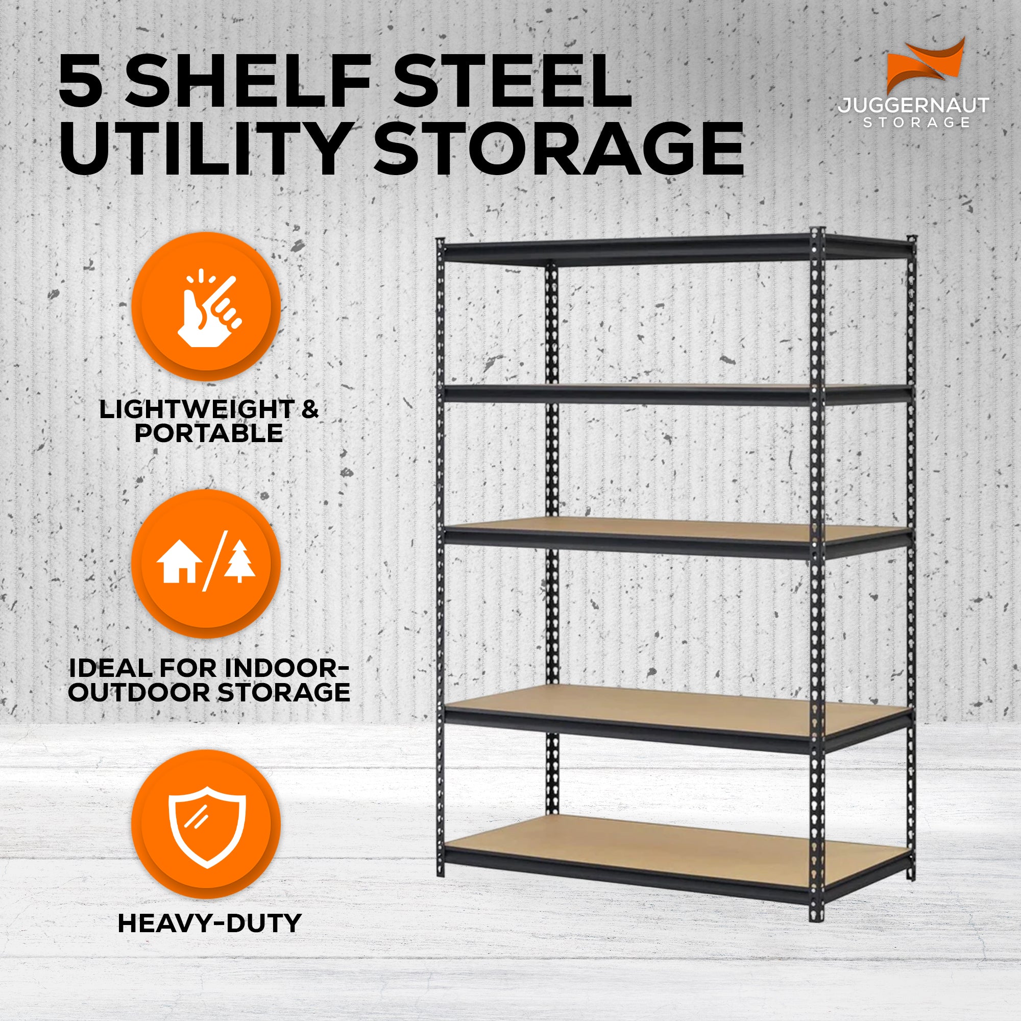 Juggernaut Storage 18" x 72" 5 Shelf Steel Utility Shelving Storage Unit, Black - VMInnovations