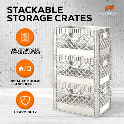 Juggernaut 24 Qt Storage Milk Crates Plastic Stackable Containers (Open Box) - VMInnovations