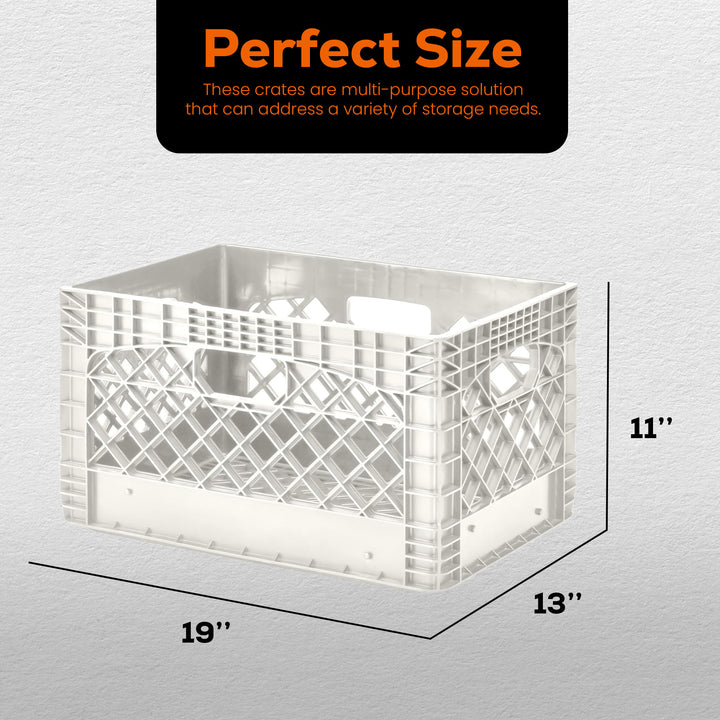 Juggernaut 24 Qt Storage Milk Crates Plastic Stackable Containers, White, 3 Pack - VMInnovations