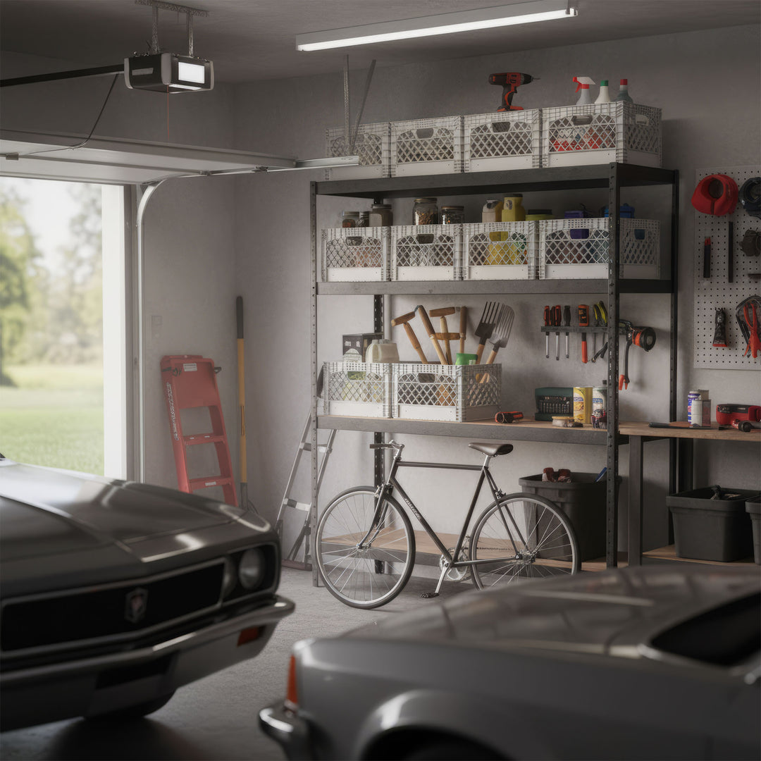 Juggernaut 24 Qt Storage Milk Crates Plastic Stackable Containers, White, 3 Pack - VMInnovations