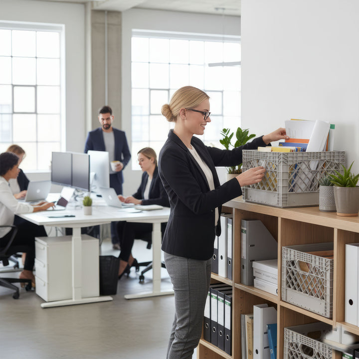 Juggernaut 24 Qt Storage Milk Crates Plastic Stackable Containers, White, 3 Pack - VMInnovations