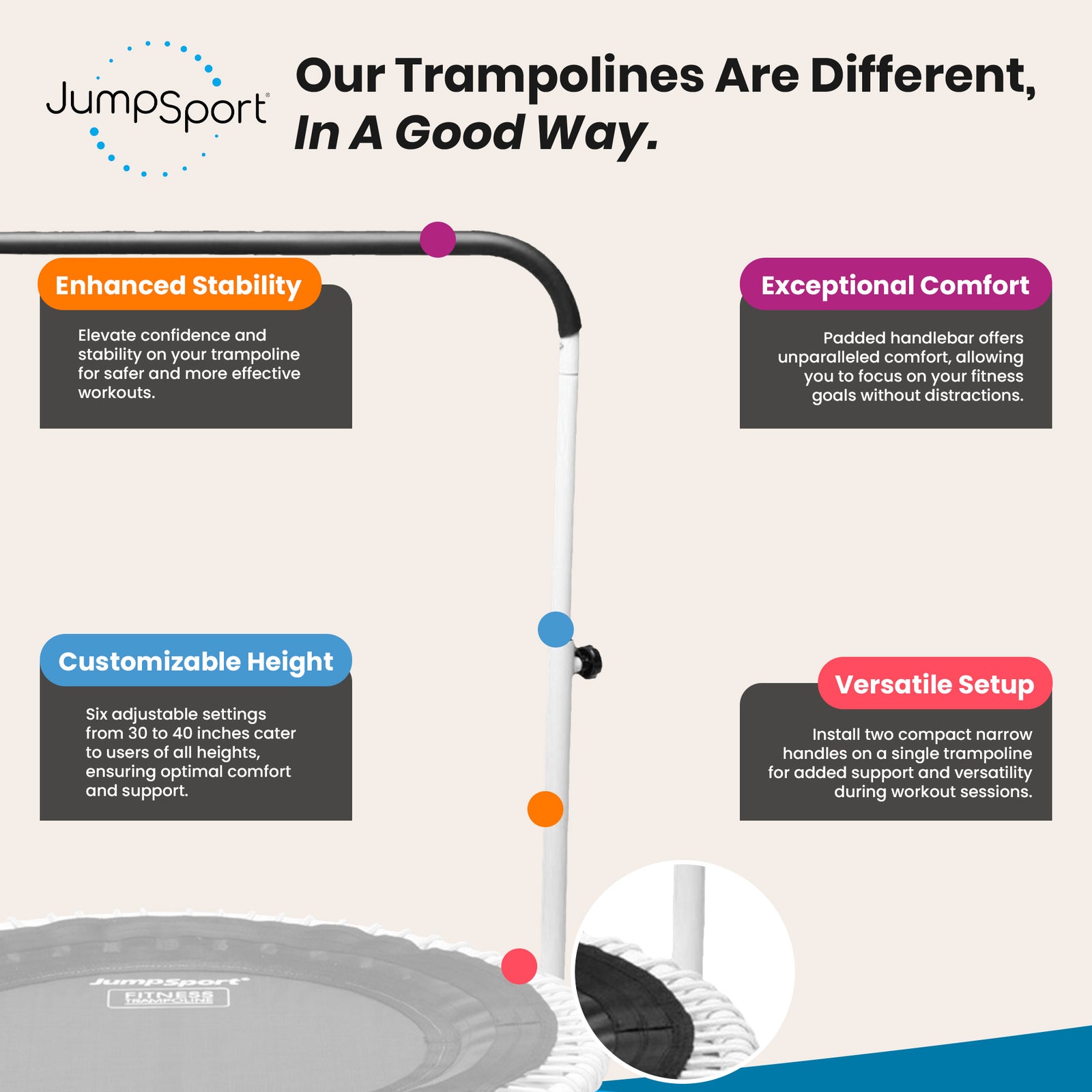 JumpSport 39" Exercise Handle Bar for Fitness Arched Leg Trampolines (Open Box) - VMInnovations