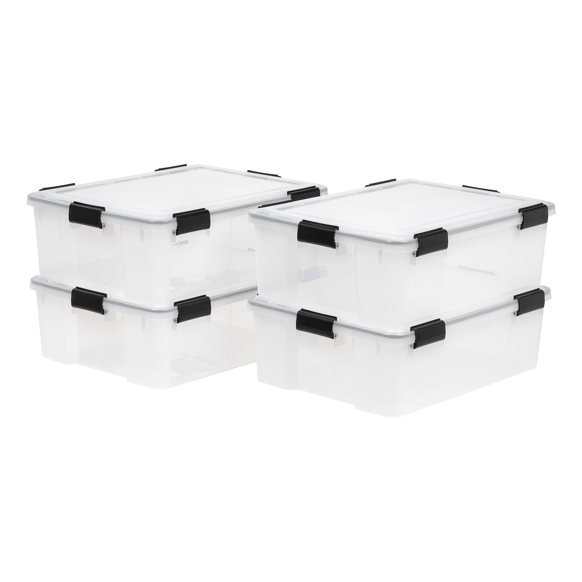 IRIS USA 41-Quart Stackable Plastic WEATHERTIGHT Clear Storage Box & Lid, 4 Pack