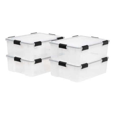 IRIS USA 41-Quart Stackable Plastic WEATHERTIGHT Clear Storage Box, (8 Pack)