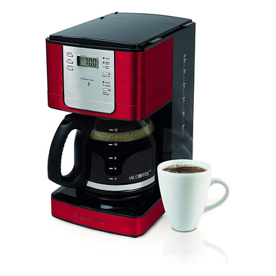 Mr. Coffee Small 12-Cup Auto-Pause Programmable Coffee Maker, Red (Used)