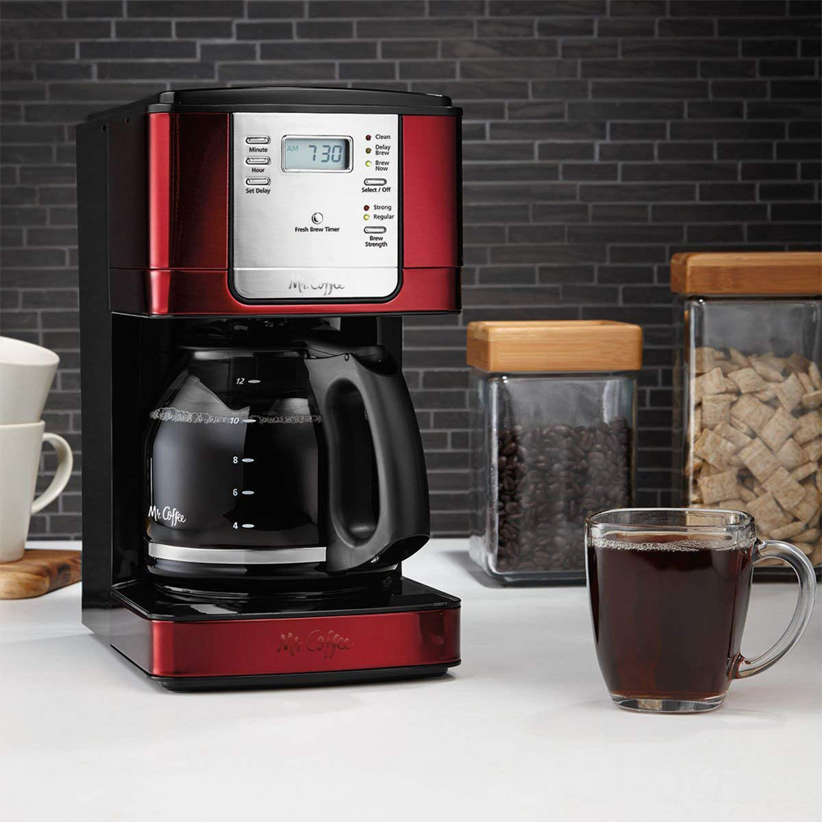 Mr. Coffee Small 12-Cup Auto-Pause Programmable Coffee Maker, Red (Used)