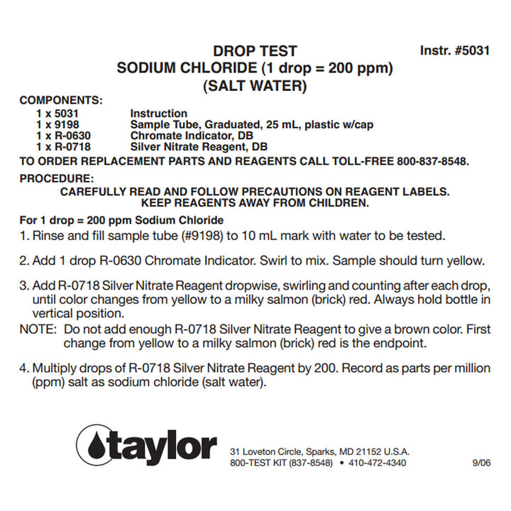 Taylor 2000 Service Complete and Salt Water Drop Swimming Pool and Spa Test Kits